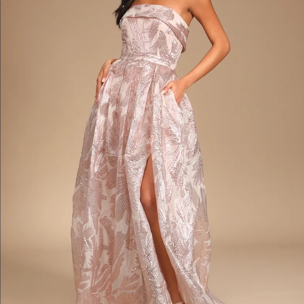 Blush Jacquard Strapless Maxi Dress With Pockets